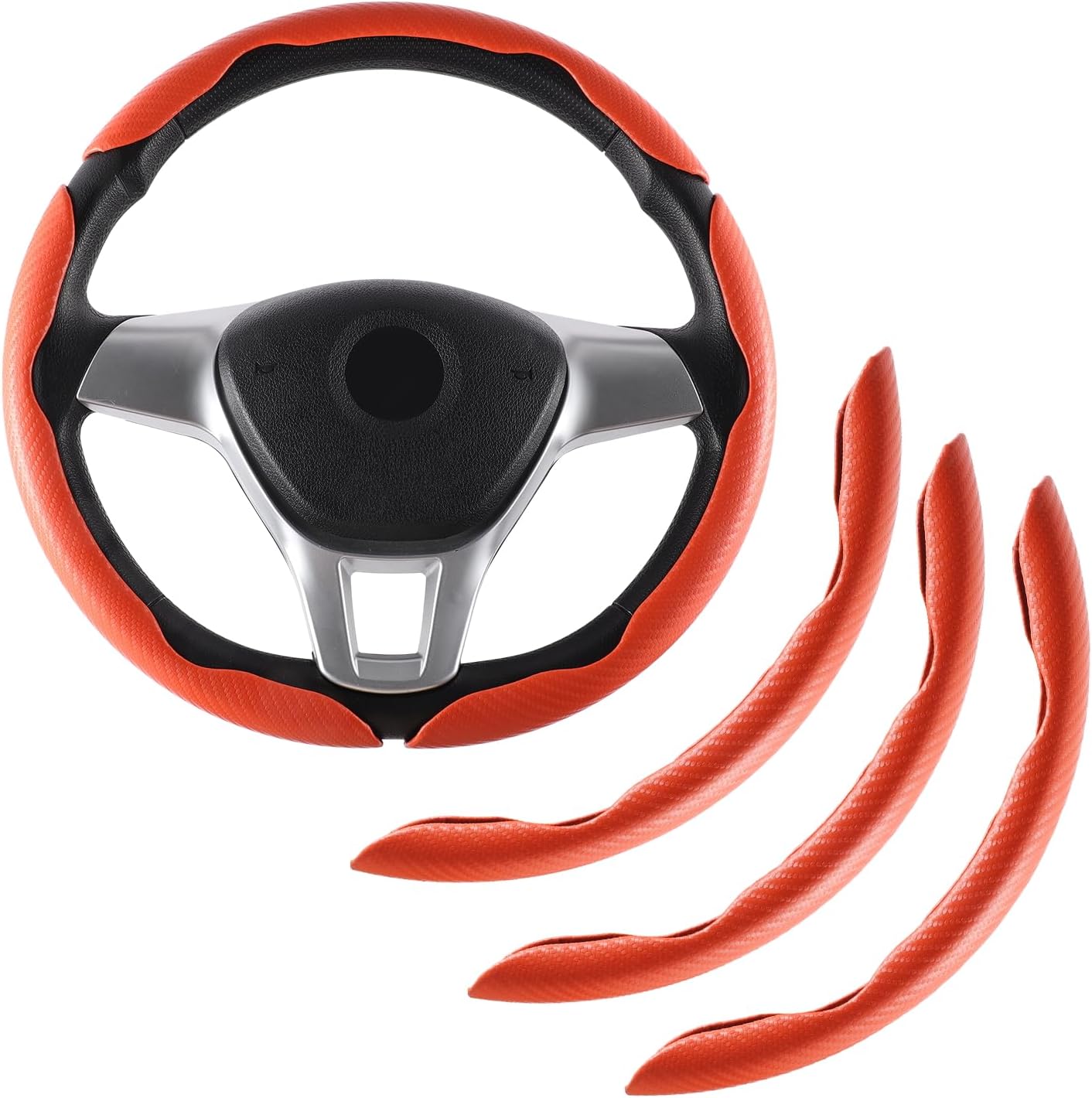 3pcs Car Carbon Fiber Anti-Skid Steering Wheel Cover,Segmented Steering Wheel Protector, Butterfly Steering Wheel Cover, Universal 99% Car Wheel Cover Protector, Car Interior Accessories(Orange)